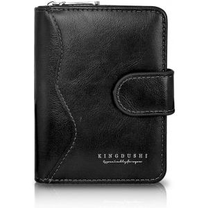 TRAHOO-Portefeuille pour homme, couleur unie, vintage, en cuir, multifonction, avec fen&ecirc;tre pour carte d'identit&eacute;, fermeture &eacute;clair, bouton pression, grande capacit&eacute;, portefeuille court, Noir , - Neuf