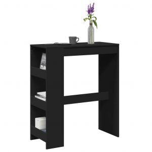 Table De Bar Avec Étagères Noir Bois D'ingénierie - Neuf