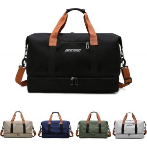 nzqaf-Sac de Sport & Sac de Voyage pour Femmes et Hommes, Sac de Week-End Gym Bag, Sac de Natation étanche avec Compartiment à Chaussures & Compartiment Humide (Noir) - Neuf