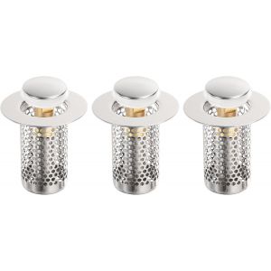 SJZG-Lot De 3 Filtres De Vidange D'&Eacute;vier De Salle De Bain Avec Panier De Filtre Amovible En Acier Inoxydable 304 5,1 X 5,1 Cm Pour Trou De 3,3 &Agrave; 4,6 Cm Pour Remplacement De Bouchon D'&Eacute;vier De - Neuf