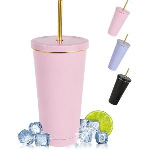 Eryi-Mug Isotherme, 500 Ml Double Paroi Tasse Isotherme En Acier Inoxydable, Étanche Mug De Voyage Avec Paille Et Couvercle, Tasse À Eau Réutilisable Pour Lait Chaud Et Froid, Thé | Sans Bpa - Neuf