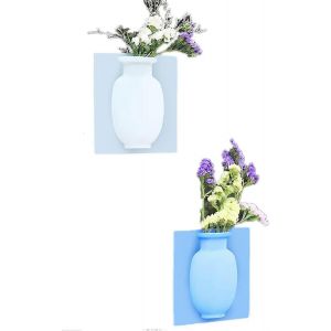 Paquet de 2 vase à fleurs en silicone amovible,vase décoratif pour fenêtre de réfrigérateur,verre,fête,exposition - Neuf