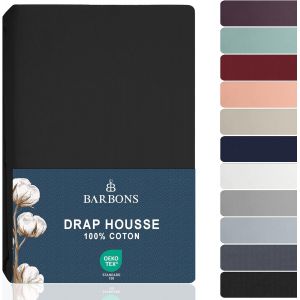 Kalanka-Barbons Drap Housse 160x200 Cm, 100% Coton Draps Housses Certifié Oeko-Tex Drap-Housse En Jersey Pour Matelas Bonnet Jusqu'à 25 Cm - Noir 160 X 200 Cm - Neuf
