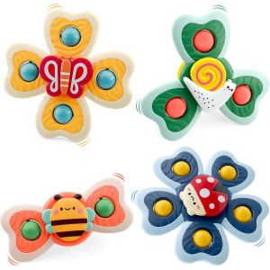 4 Pi&egrave;ces Jouet Ventouse Bebe,Spinner Bebe Ventouse Promouvoir Les Capacit&eacute;s Motrices Et Sensorielles,Mignons Ventouses Rotatives Jouets,Jouet Ventouse Chaise Haute,1-3 Cadeau D'anniversaire - Neuf