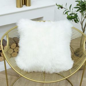 Cauc-Housse De Coussin En Fourrure Synth&eacute;tique Douce - Couleur Unie - Carr&eacute; - Pour Canap&eacute;, Chambre &Agrave; Coucher Et Voiture - 50 X 50 Cm - Blanc - Neuf