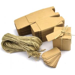 TIANYI-50 Pi&egrave;ces Boites Cadeaux Kraft, Petite Boite en Papier Kraft 5 x 5 x 5 cm, Boite Bonbon Kraft avec &Eacute;tiquettes et Cordes, Boite en Carton Kraft pour Anniversaire, Mariages, Cadeaux de F&ecirc;te - Neuf