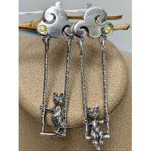 Boucles D'oreilles Pendantes Vintage De Couleur Argent Petit Chat Pour Femmes Filles 2023 Nouveau Design Créatif Nuages Balançoire Boucle D'oreille Fête Bijoux Cadeau - Neuf