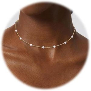 Kal-Collier Perle Femme Collier Or 14k Ras Du Cou Collier Chaine Femme Choker Collier Simples Perle Collier Ras Du Cou Perle Pour Femme Bijoux Or - Neuf