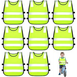 Jexnovashop-Gilet Jaune Enfant 8 Pi&egrave;ces, Gilet Fluo Enfant, Gilet Securite Enfant, Gilet Haute Visibilit&eacute; Pour 3-12 Ans Enfants, Pour Velo Plein Air Course &Agrave; Pied - Neuf