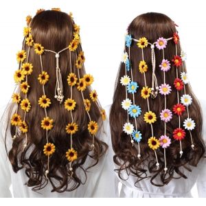 2 Pi&egrave;ces Bandeau De Tournesol, Couronnes De Fleurs Bandeau, Florale Bandeaux Femme Filles Guirlande De Fleur Boh&ecirc;me Serre-T&ecirc;tes R&eacute;glable Accessoires Cheveux Marguerite Pour F&ecirc;te Voyage - Neuf