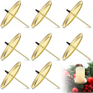 8 Pièces 7,5 cm/ 2,95 Pouces Bougeoirs à Plaque en Métal Chandeliers de Couronne de l'Avent Plaques à Bougie de l'Avent Assiettes Porte-Bougies pour l'Avent, Noël, Décoration de Table (Or) - Neuf