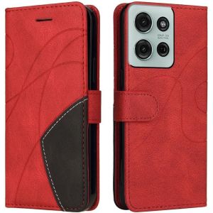 Kal-Étui De Protection Pour Motorola Moto G75 5g En Pu Et Tpu - Style Rétro, Anti-Choc, Fermeture Magnétique, Style Livre, Porte-Feuille, Rouge - Neuf