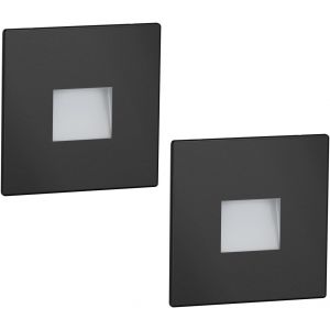 2 Pièces Led Lumière D'Escalier/Lampe Encastrée Dans Le Mur Fow Pour L'Intérieur Et L'Extérieur, Downlight, Rectangulaire, Noir, 85 X 85Mm, Blanc Froid[AMP748601] - Neuf