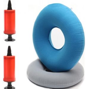 2pcs Coussin Gonflable D'anneau De Coussin De Beignet,Siège Coussin Donut Avec 2 Pompes,Pour Sièges D'auto,Fauteuils Roulants,Traitement Des Hémorroïdes,Bureau Sédentaire (Gris,Bleu) - Neuf
