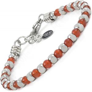 Eryi-10:10 Bracelet Réglable Avec Des Pierres Naturelles De 4 Mm De Diamètre Et Des Cubes En Acier Inoxydable De 4x4 Mm. Bracelet Pour Homme Et Femme. Made In Italy - Neuf