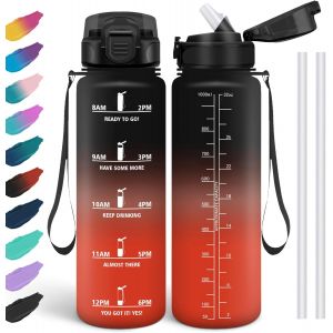 Eryi-Gourde 1l, Étanches, Gourde Paille, Sans Bpa & Réutilisable, Bouteille, Motivation Bouteille D'eau, Avec Marqueur De Temps, Gourde Sport Pour Gym, Ecole, Cyclisme, Plein Air, Sport - Neuf