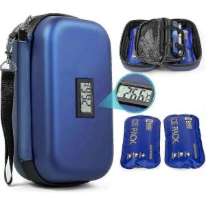 Glaciere de voyage pour diabetiques avec affichage de la temperature, sac de rangement pour medicaments refrigere avec 2 compartiments, 24 heures - Neuf