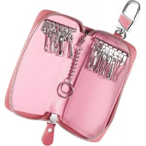Etuis Porte Clés Cuir,Pochette Porte Clef Cuir Porte-Clé Voiture Porte-monnaie Sac à poche Sécurité Multifonctionnel Fermeture Éclair Classique Casual,avec 12 crochet Clip.[D40] - Neuf