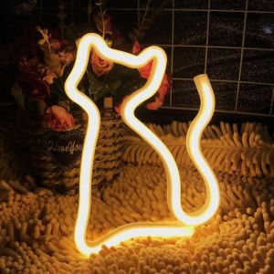 Blanc Chaud Mignon Chaton Style N&eacute;on Usb/Aa Piles Aliment&eacute; Led Table D&eacute;coration Fille Chambre &Agrave; Coucher D&eacute;coration Murale Envoyer Un Amoureux De Chat Envoyer Un Amant Pet Shop Decor - Neuf