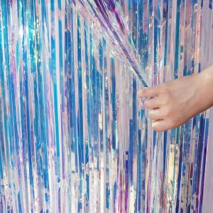 MEVRONISSHOP-Rideau Anniversaire Iris&eacute; - Serpentins Fond Photobooth M&eacute;tallique Frange Decoration Anniversaire F&ecirc;te pour Kpop Reine des Neiges Congel&eacute; Sir&egrave;ne Fille Princesse Mer F&ecirc;te - Neuf