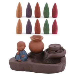 HJLIAN Porte-encens en ceramique de haute qualite, bruleur a cones, encensoir a reflux, moine Bouddha - Neuf