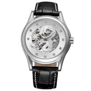 Montre-Bracelet Mecanique Creuse Etanche Forsining Pour Homme (Cadran Argente Et Bracelet Noir) - Neuf