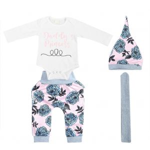 Ensemble 4 Pieces Pour Bebe, Body A Manches Longues, Combinaison Pour Bebe, Pantalon, Chapeau, Bandeau Pour Cheveux (90) - Neuf
