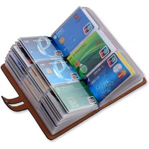 Porte-cartes de visite en cuir, porte-cartes de crédit anti-RFID, porte-cartes de visite professionnel et livret, protège-cartes de crédit - Peut contenir 96 cartes (noir) - Neuf