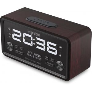ASFASFq-W20B DAB/DAB+ Radios-Réveils Numérique FM avec Grand Écran, Haut-Parleur Portable Sans Fil avec Bluetooth, Beau Design pour Chambre à Coucher, Cuisine, Bureau (W20B-Noyer Noir) - Neuf