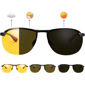 Lunettes De Soleil Polarisées Photochromiques De Sécurité Pour Homme Et Femme - Protection Uv400 - Anti-Reflet - Pour Conduite De Jour Et De Nuit - Cyclisme - Ski Golf Course À Pied - Cyclis[Z2393] - Neuf