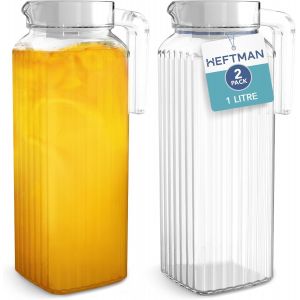 Mevronisshop-Lot De 2 Carafes &Agrave; Eau En Verre Pour R&eacute;frig&eacute;rateur (1 Litre) Avec Couvercles Avec Design Nervur&eacute;, Bec Verseur Anti-D&eacute;versement, Couvercle Ventil&eacute; Pour Eau Chaude/Froide, Glace, Th&eacute;, Caf&eacute; - Neuf