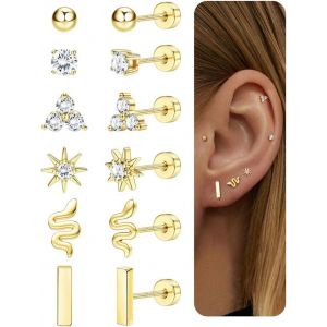 Senior-Boucles D'oreilles Femme Argent/Or Boucle D'oreille Acier Inoxydable Hypoallergéniques Piercing Oreille Cz Piercing Helix Piercing Tragus[L930] - Neuf