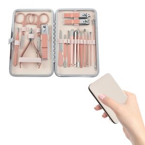Ensemble De Manucure Et P&eacute;dicure 18 Pi&egrave;ces En Acier Inoxydable Avec &Eacute;tui En Cuir Pu Pour Les Voyages Et Les Soins Personnels - Neuf