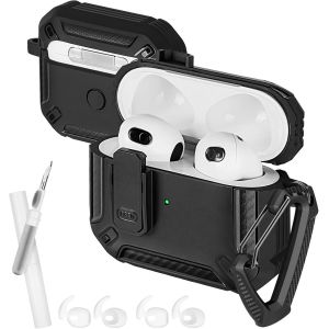 &Eacute;tui Housse pour Airpods 3, Coque Antichoc avec Kit de Nettoyage, Housse de Protection pour Air-pods 3, LED Avant Visible, Design Facile &agrave; Ouvrir, Noir - Neuf
