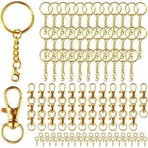 KALANKA-Anneau Porte Cl&eacute; Attache Porte avec Cha&icirc;ne Mousqueton Cl&eacute; Lot Crochet Porte Clef Kit Boucle Keychain pour Diy Bricolage Bijoux Support Perle Porte Cl&eacute; Sacs D&eacute;cor Dor&eacute;105Pcs - Neuf