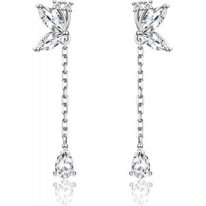 Kal-Petite Boucle D'oreilles Pendante En Argent Sterling 925 Pour Femmes Enfant Filles Hypoallergéniques Sleeper Cartilage Boucles D'oreilles Papillon Avec Chaine Argent/Or/Or Rose - Neuf