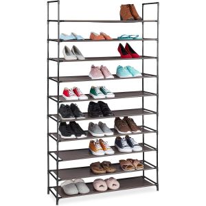 KGABERY-Étagère À Chaussures,Emboîtement,Tissu,10 Niveaux,50 Paires,176,5 X99X29,5 Cm,Marron - Neuf