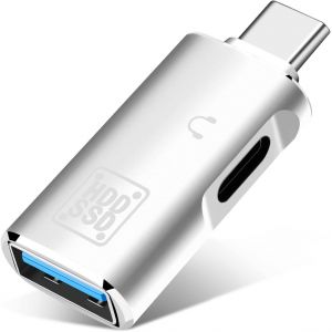 THEF-Adaptateur USB C OTG, Adaptateur Audio Type C vers Type C et Séparateur USB 3.0 Compatible avec iPhone 15 Pro Max, MacBook, Samsung Galaxy S22/S23 (Silver) - Neuf