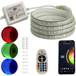 Kalanka-Ruban De Led Rgb 5m, Bande De Contrôle Wifi, Dimmable Avec Transformateur 220v & Télécommande Ir, 5050 Smd 60 Leds/M, Étanche Ip65, Compatible Avec App Tuya - Neuf