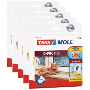 tesa Lot de 5 Calfeutrers Joint Adh&eacute;sif en D Portes & Fen&ecirc;tres 6m x 9mm x 8mm Blanc - Neuf