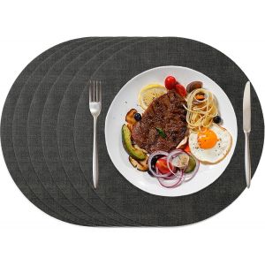 ERYI-Set De Table En Cuir Lot De 6, Sets De Table Rond Antidérapants Imperméables Set De Table Plastique Lavable Résistant À La Chaleur, Noir - Neuf