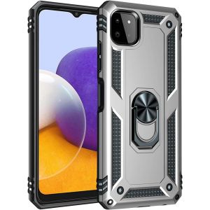 Kal-Coque Pour Samsung Galaxy A22 5g (No 4g) + Hd Verre Trempé, Silicone Souple Et Pc Dur Armor Protection Résistante, Anti-Choc, Anti-Rayure, Etui Housse Avec Support Kickstand,Argent - Neuf