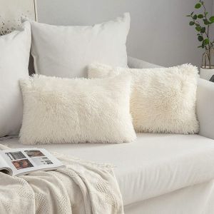 Cauc-Lot De 2 Housse De Coussin De Canap&eacute; Rectangulaire Fourrure De Luxe Decoration Canap&eacute; Maison Chambre Lit Super Doux Peluche Taie D'oreiller D&eacute;corative 30x50cm 12x20 Pouces Beige - Neuf