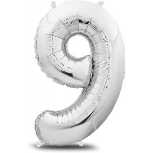 Silver Foil Balloon 40 Inch Silver Foil Number Balloon Helium Flight (Number 9) - Neuf