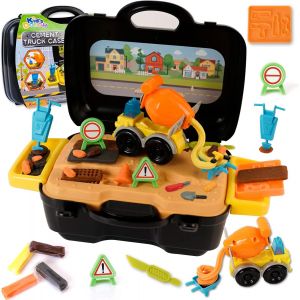 Set de p&acirc;te &agrave;modeler avec v&eacute;hicules de ChantierAccessoires de p&acirc;te&agrave; Modeler Jouets de Chantier avec Valise PortableOutils de Pate &agrave; Modeler Enfants &agrave; partir de 3 4 5 6 Ans - Neuf