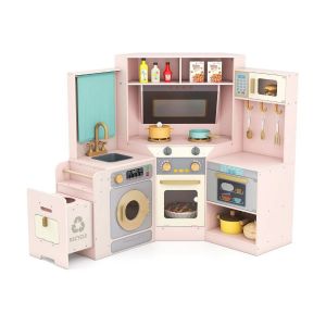 Cuisine d'angle interactive pour enfants 118 x 59 x 93 cm avec lumi&egrave;res et sons design moderne en MDF rose Helloshop26 20_0018324 - Neuf
