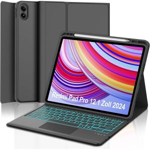 Clavier Pour Redmi Pad Pro 12.1 Avec Pavé Tactile, Étui Clavier Pour Redmi Pad Pro 2024, Coque Bluetooth Magnétique Rétro-Éclairé Italien Clavier Pour Redmi Pad Pro 12.1 Pouces 2024, Noir - Neuf