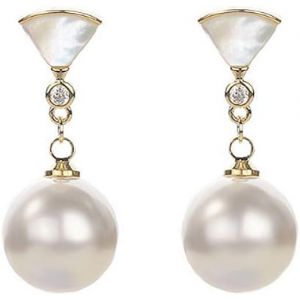Kal-Boucles D'oreilles En Perle Pour Femmes Argent Sterling 925 Plaqué Or, Avec Coquille Naturelle Nacre Et Perle Blanche Pendentif Boucles D'oreilles - Neuf