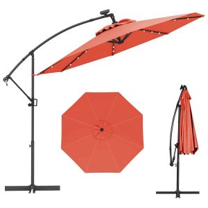 Parasol D&eacute;port&eacute; 3m Avec 24 Lumi&egrave;res Led Solaires Pivotant 360&deg; Ambiance Cosy Design Jardin En Aluminium Orange Helloshop26 20_0013013 - Neuf