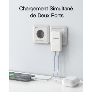 20w Chargeur Secteur Rapide, Double-Port Chargeur Rapide Avec Pd 20w Et Qc 3.0 18w Compatible Avec Iphone 13 Pro Max/Se 2022 12 Pro/11/Xr/X/8 Plus/Ipad Pro/Ipad Mini 6/Ipad Air (Blanche) - Neuf